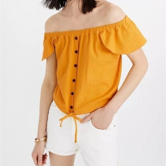 Madewell Texture & Thread Off-the-Shoulder Top in Yellow size XL - Picture 2 of 6